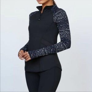 Threads 4 Thought Black Blue Speckle 1/4 Zip Long Sleeve Running Pullover Top XS